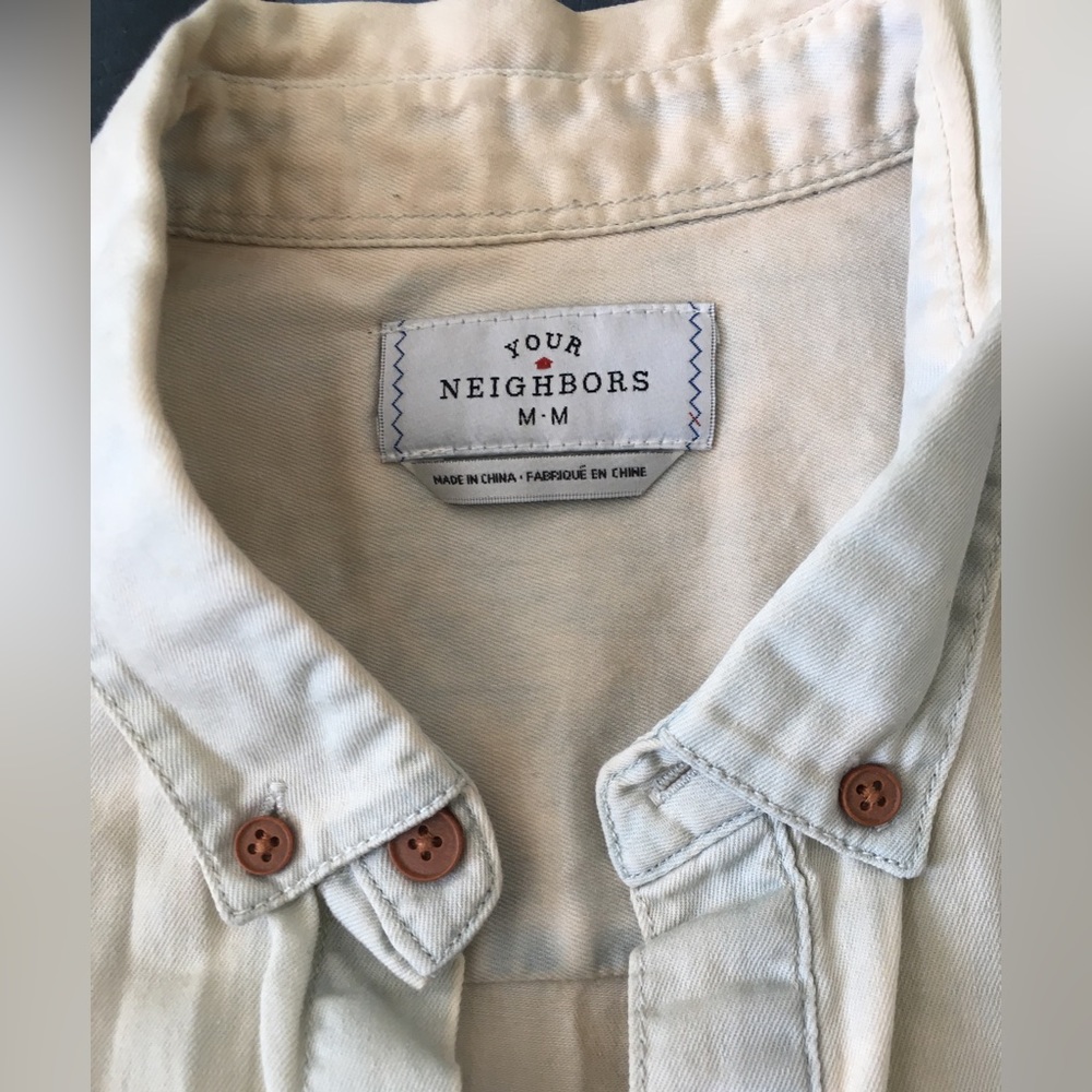Your Neighbors unique button down casual dress shirt western faded denim